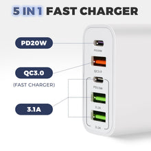 Carica l'immagine nel visualizzatore di Gallery, Caricatore USB C Rapido, 65W 5-Porte Presa USB Caricabatterie USB C Multipla con Caricatore QC 3.0 Carica Cellulare, Spi