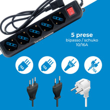Carica l'immagine nel visualizzatore di Gallery, VulTech MU-UPS01 Multipresa per UPS IEC14 a 5 Posti Prese Italiane 10/16A e Schuko/Tedesche, Tasto On/Off, Ignifuga, Cav