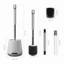 Carica l'immagine nel visualizzatore di Gallery, PORTENTUM Scopino wc silicone con porta scopino antigoccia e meno odori – Spazzolone bagno wc con testa curva e manico m