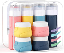 Carica l'immagine nel visualizzatore di Gallery, Alyvisun Set da 14 Contenitori da Viaggio in Silicone, Flaconi da Viaggio 100 ml &amp; Vasetti 30 ml con Accessori, Kit Viaggio Liquidi Antiperdita e Ricaricabile per Shampoo, Lozione, Creme