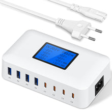 Carica l'immagine nel visualizzatore di Gallery, 200W Caricatore USB Multiplo, 8 Porte Caricatore USB C con PD 65W e QC 18W, Stazione di Ricarica Rapida con Schermo LCD,