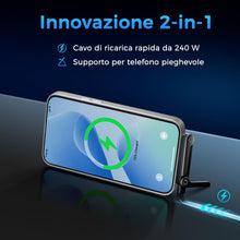 Carica l'immagine nel visualizzatore di Gallery, Caricatore Telefono Laterale, Ricarica Rapida 240W, Caricatore Invisibile 2-in-1 Usb C, Cavo Lungo 1,5m/4,9ft Con Suppor