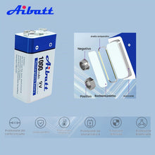 Carica l'immagine nel visualizzatore di Gallery, Batteria a blocco da 9V 1000mAh, con porta di ricarica tipo C, batteria ricaricabile agli ioni di litio Li-ion 6F22 per 