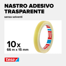 Carica l'immagine nel visualizzatore di Gallery, Tesafilm Standard - Nastro Adesivo Trasparente Multiuso per la Casa, L'Ufficio e la Scuola, 66 m x 15 mm - Confezione da