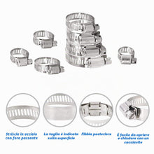 Carica l'immagine nel visualizzatore di Gallery, Glarks 100 pezzi regolabili 8-44 mm gamma 304 in acciaio inox vite senza fine kit assortimento di morsetti per tubo dell