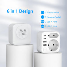 Carica l'immagine nel visualizzatore di Gallery, JSVER Adattatore da Viaggio USA, Adattatore Tipo B 2 Scomparti USA Germania Adattatore Spina da Viaggio con 4 Porte USB 