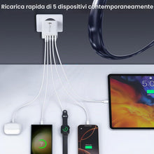 Carica l'immagine nel visualizzatore di Gallery, Caricatore USB C Presa, 50W 5Porte Caricatore USB Multiplo PD&amp;QC Carica Rapida Cellulare, Spina USBC Alimentatore Carica