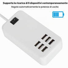 Carica l'immagine nel visualizzatore di Gallery, Caricatore USB, 6 Porte 100-240 V 30 W Ciabatta USB, Stazione di Ricarica USB con Interruttore Per Cellulare, Tablet, Fo