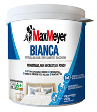 Carica l'immagine nel visualizzatore di Gallery, MAXMEYER Bianca Monomano BMB, Pittura per Interni Lavabile, 2 in 1 Fissativo e Pittura, Ottima Copertura, Finitura Opaca