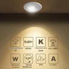 Carica l'immagine nel visualizzatore di Gallery, Sweier 5W IP65 Impermeabile LED da Incasso a Downlight, 230V Bianco Caldo 3000K 430LM, Adatto per Faretti da Bagno e Cuc