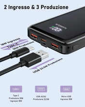 Carica l'immagine nel visualizzatore di Gallery, Power Bank 20000mAh Batteria Esterna Portatile, Ricarica Rapida 22,5W PD3.0 QC4.0 PD20W USB C, con Display LCD, 3 Uscite
