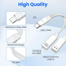 Carica l'immagine nel visualizzatore di Gallery, 2 in 1 USB C Adattatore per Cuffie e Ricarica，Trasmissione Dati