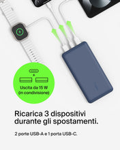 Carica l'immagine nel visualizzatore di Gallery, Belkin BoostCharge Power Bank 20000mAh con Porte USB-C e USB-A - Blu