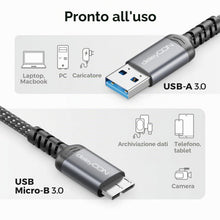 Carica l'immagine nel visualizzatore di Gallery, deleyCON 1m Cavo USB 3.0 Micro-B 5 Gbps - USB-A a Micro-B - Cavo Dati per Hard Disk Esterni HDD/SSD - per Toshiba, WD, S