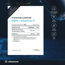 Carica l'immagine nel visualizzatore di Gallery, MSM Integratori per Capelli e Ossa + Vitamina C, 360 Capsule per 6 Mesi (MSM Polvere Puro al 99,9%), Metilsulfonilmetano