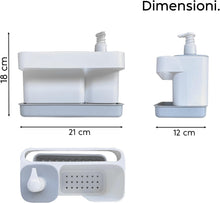 Carica l'immagine nel visualizzatore di Gallery, Snips Riordinello 3 in 1, Organizer Lavello Cucina con Dispenser Detersivo Piatti 400 ml, Porta Spugna e Porta Strofinacci, Set Salvaspazio 21x12x18 cm, Made in Italy