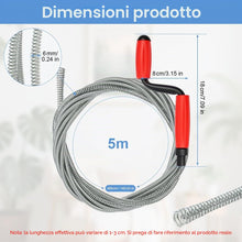 Carica l'immagine nel visualizzatore di Gallery, Sonda Sturatubi, 5m x 6mm Detergente per Scarichi, Molla Sturatubi