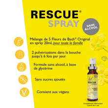 Carica l'immagine nel visualizzatore di Gallery, RESCUE Spray senza alcool da 20 ml, benessere emotivo naturale, miscela di 5 fiori di Bach Original, ideale per lo stres