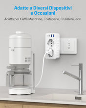 Carica l'immagine nel visualizzatore di Gallery, Presa Multipla con 2 Schuko e 4 Prese IT, Spina Italiana, Multipresa Salvaspazio con 4 USB, Adattatore Spina 16A per Cuc