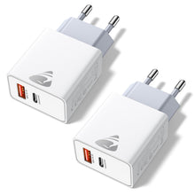 Carica l'immagine nel visualizzatore di Gallery, Caricatore USB C, 2 Pezzi Caricabatterie Rapido 20W, 2Porto Presa USB Caricatore Multiplo PD &amp; QC3.0 Carica Cellulare, S
