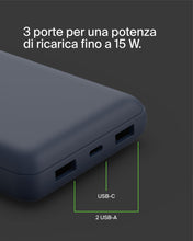 Carica l'immagine nel visualizzatore di Gallery, Belkin BoostCharge Power Bank 20000mAh con Porte USB-C e USB-A - Blu