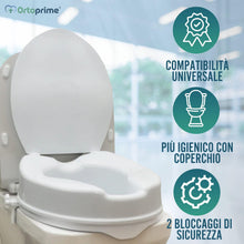Carica l'immagine nel visualizzatore di Gallery, OrtoPrime Rialzo WC per Disabili con Coperchio - Altezza 10 cm - Alzawater Ortopedico con Sistema di Fissaggio Laterale 