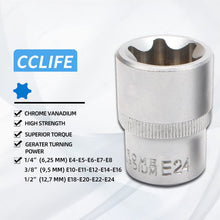 Carica l'immagine nel visualizzatore di Gallery, CCLIFE Set di chiavi a bussola Torx E4-E24 1/4 3/8 1/2 pollici