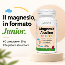 Carica l'immagine nel visualizzatore di Gallery, Naturvis Magnesio Alcalino Junior per Bambini, 60 Compresse, 65 g