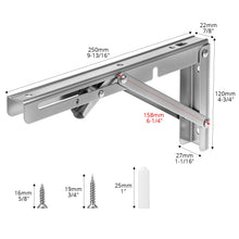 Carica l'immagine nel visualizzatore di Gallery, QWORK® 2 Pezzi 250mm Staffe Pieghevoli Pesanti - Acciaio Inossidabile - per Tavolo a Muro e Mensola a Muro, Carico Massi