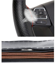 Carica l'immagine nel visualizzatore di Gallery, Coprivolante auto universale in pelle bovina da cucire, rivestimento protettivo per volante 37-38 cm con ago e filo, ele