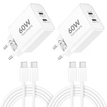 Carica l'immagine nel visualizzatore di Gallery, 60W 2-Porte Caricatore USB C + 2M Cavo per iPhone 17 18 Pro Max Duo 16 15
