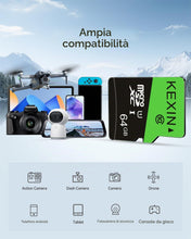 Carica l'immagine nel visualizzatore di Gallery, KEXIN 64GB Micro SD Scheda MicroSDHC 80MB/s Classe 10 UHS-1 TF Card C10 U1