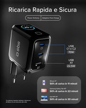 Carica l'immagine nel visualizzatore di Gallery, SBS Pulse Power 70W USB-C, Tecnologia GaN, Power Delivery (PD 3.0 PPS)