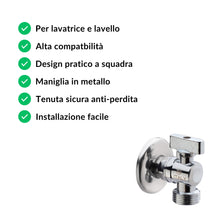 Carica l'immagine nel visualizzatore di Gallery, Rubinetto lavatrice 1/2" x 3/4"| Rubinetto a squadra | Maniglia in metallo | Sotto lavabo lavatrice, rubinetto, lavello 