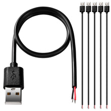 Carica l'immagine nel visualizzatore di Gallery, 5 Pezzi USB-A Maschio 2 Pin Filo Nudo, 30cm 22AWG USB 2.0 Maschio Spina 2pin Filo DIY Pigtail Cavo di Alimentazione, per
