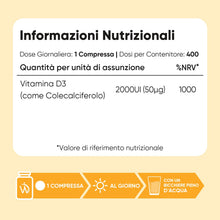 Carica l'immagine nel visualizzatore di Gallery, Vitamina D3 2000 UI Colecalciferolo (50mcg), Vegetariana, 400 Compresse