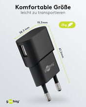 Carica l'immagine nel visualizzatore di Gallery, Goobay 44947 Adattatore di alimentazione USB da parete 1 A (5W) / Adattatore di alimentazione USB con ingresso laterale 