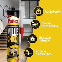 Carica l'immagine nel visualizzatore di Gallery, Pattex MILLECHIODI Forte &amp; Rapido, adesivo di montaggio extra forte che sostituisce viti e fori al muro, adesivo bianco 