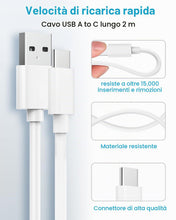 Carica l'immagine nel visualizzatore di Gallery, Caricatore USB 18W con Cavo USB Type-C 2M, Quick Charge 3.0 Presa USB Alimentatore USB Caricabatterie USB Spina Caricato
