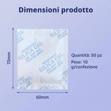 Carica l'immagine nel visualizzatore di Gallery, 50 x 10 g di essiccante in gel di silice, forte assorbimento dell'umidità, sacchetti in gel di silice contro l'umidità p