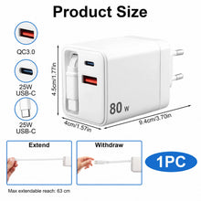 Carica l'immagine nel visualizzatore di Gallery, Caricabatterie USB C 80W con cavo retrattile, adattatore di alimentazione
