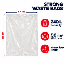 Carica l'immagine nel visualizzatore di Gallery, HOME It® Sacchi per rifiuti in LDPE extra resistenti, trasparenti, 50 µm, 870 × 1360 mm, 240 litri, 10 pezzi per rotolo,