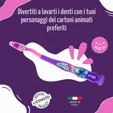 Carica l'immagine nel visualizzatore di Gallery, Spazzolino da denti piccoli Disney Stitch per bambini con cappuccio di protezione, setole morbide arrotondate, impugnatu
