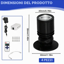 Carica l'immagine nel visualizzatore di Gallery, Set di 4 faretti LED – Luce bianca calda (3000K) per armadietti, quadri e illuminazione d'accento – 1W, mini faretto LED