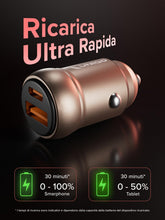 Carica l'immagine nel visualizzatore di Gallery, UNIQO Car Charger 30W, Carica Batteria Auto Mini USB-C USB-A, Presa 12V
