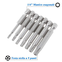Carica l'immagine nel visualizzatore di Gallery, Mesee 2 Set da 7 Punte Cacciavite Magnetici a Stella con Asta Esagonale da 6,35 mm Set di Punte Cacciavite Testa Torx a 