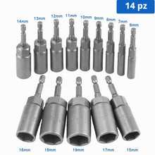 Carica l'immagine nel visualizzatore di Gallery, 14 Pezzi Chiavi a Bussola Dadi per Avvitatore a Percussione 6-19mm Kit
