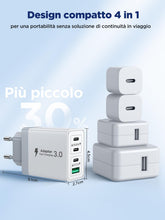 Carica l'immagine nel visualizzatore di Gallery, Caricatore USB C 40W 4-Porto Rapido Presa USB multipla PD &amp; QC3.0 Caricabatterie Veloce, Spina Alimentatore Spinotto Car