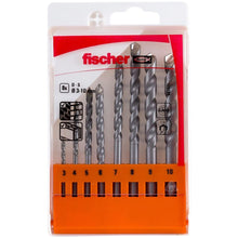 Carica l'immagine nel visualizzatore di Gallery, Fischer Set 8 Punte Trapano D-S PMN, Diametro 3-4-5-6-7-8-9-10 mm, Punte al Carburo, Attacco Cilindrico, per Muro Pieno 