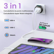 Carica l'immagine nel visualizzatore di Gallery, Caricabatterie per Apple Watch, adattatore USB-C 3 in 1 20W, ricarica rapida PD 3.0 PPS, compatibile con Apple Watch 11/